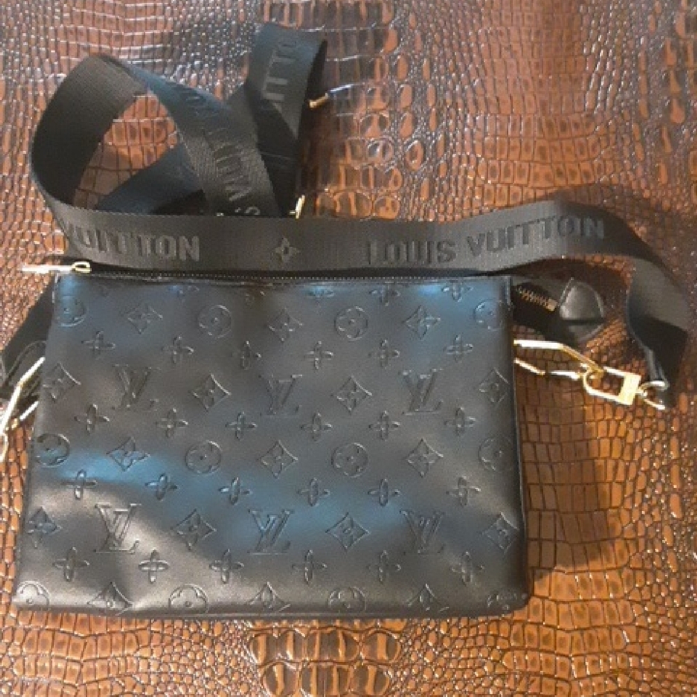 Louis Vuitton Black Embossed Monogram Shoulder Bag with Branded Strap - Picture 2 of 9